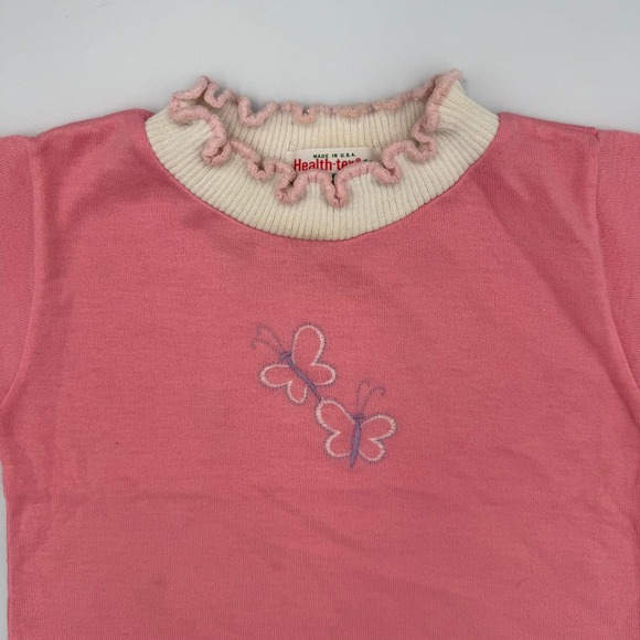 VTG Healthtex 3T Pink Shirt –Butterfly Embroidery & Ruffled Collar – Made in USA - Picture 2 of 8